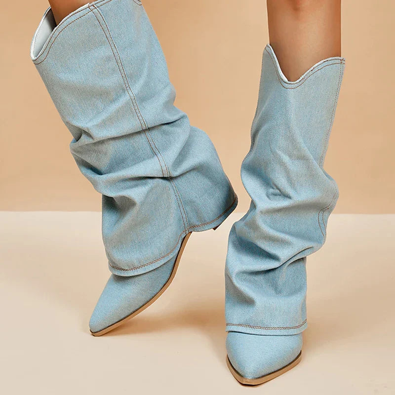 Claire | Denim-Kniestiefel