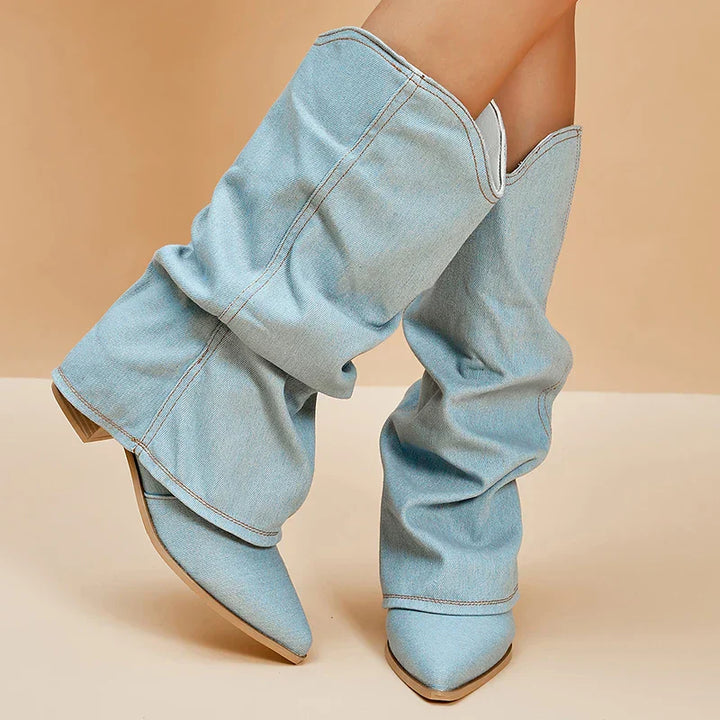 Claire | Denim-Kniestiefel