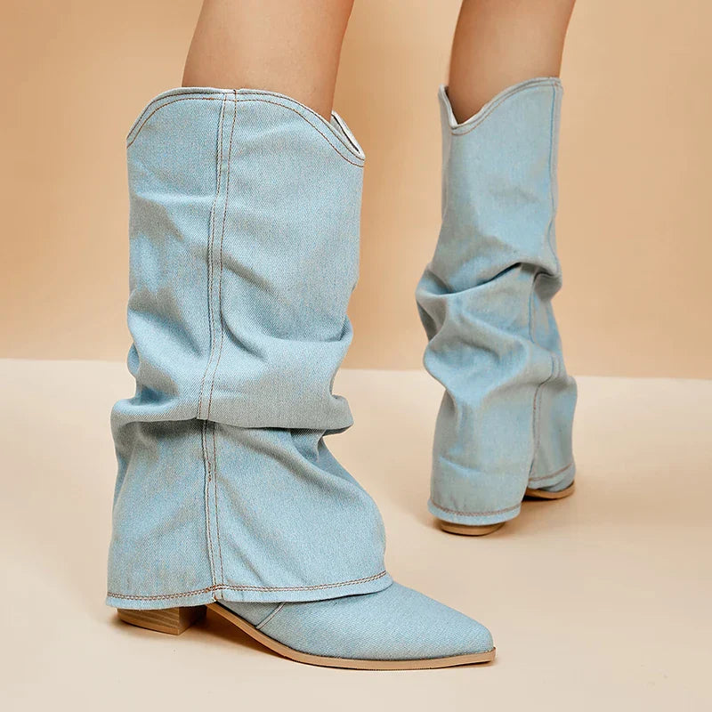 Claire | Denim-Kniestiefel